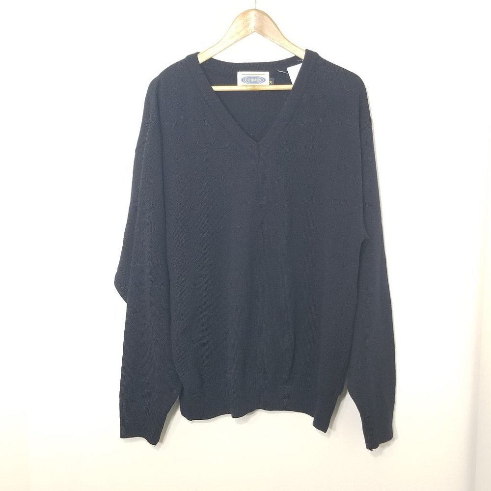 Cobmex Vintage Dark Blue Black Knitted Long Sleeve V-Neck Overside Sweater XL